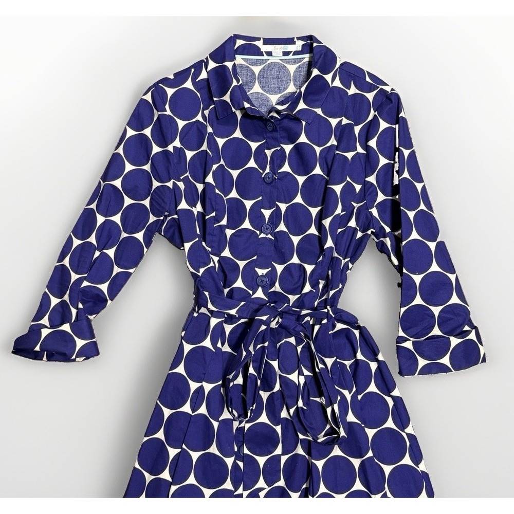 Boden Womens US 14L UK 18L Blue White Polka Dot Belted Shirt Dress Long - Picture 3 of 7